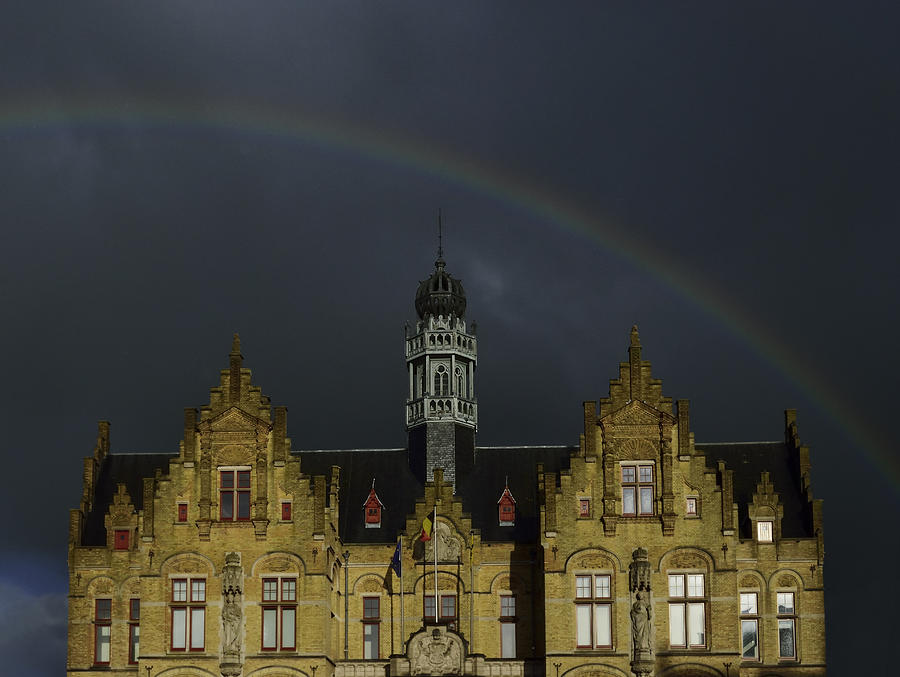 View Of The Town Hall In Ypres With Rainbow Photograph
