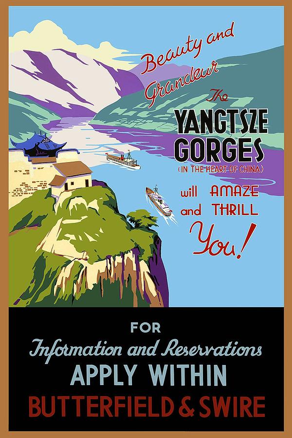Vintage Painting - View of the Yangtsze Gorges in China - Vintage Illustrated Poster by Studio Grafiikka