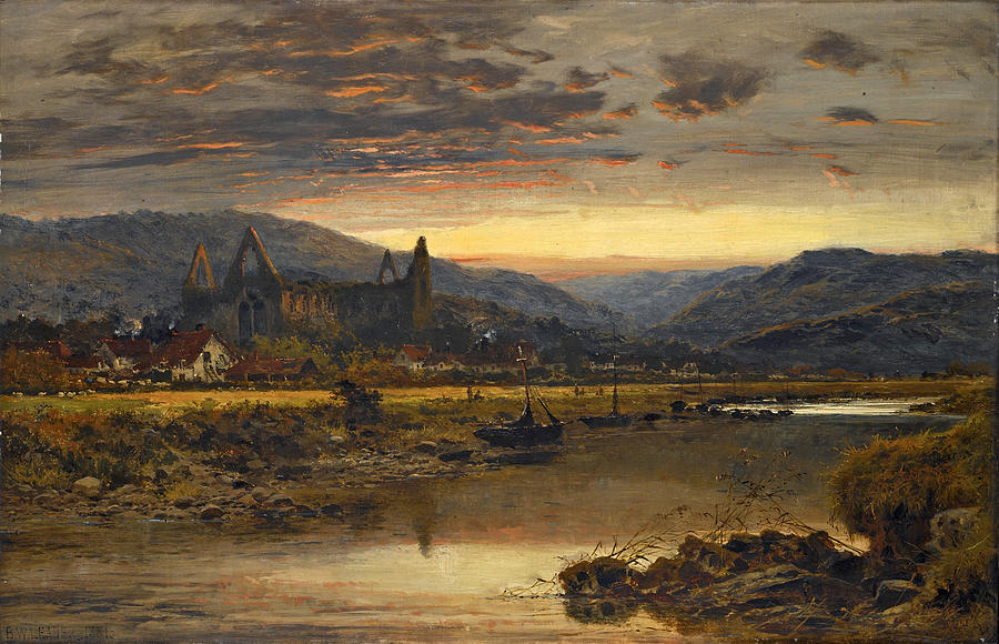 View of Tintern Abbey from the River Painting by Benjamin Williams Leader