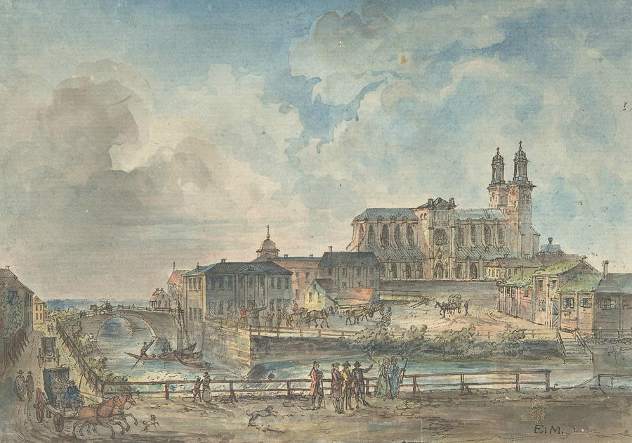 View of Uppsala cathedral from the North Drawing by Elias Martin