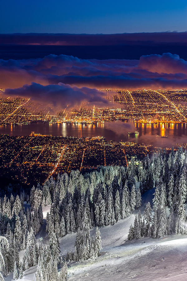 Mountain Photograph - View of Vancouver from Grouse mountain at sunset by Pierre Leclerc Photography
