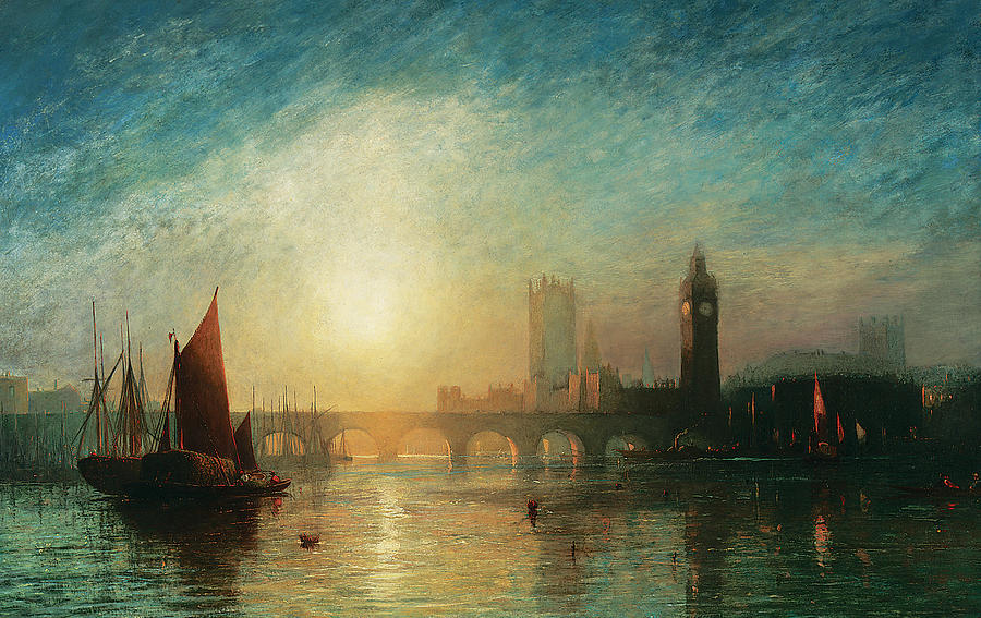View of Westminster Bridge and the Houses of Parliament Painting by James Francis Danby