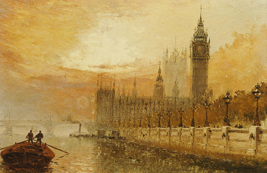 Westminster Painting - View of Westminster from the Thames by Claude T Stanfield Moore