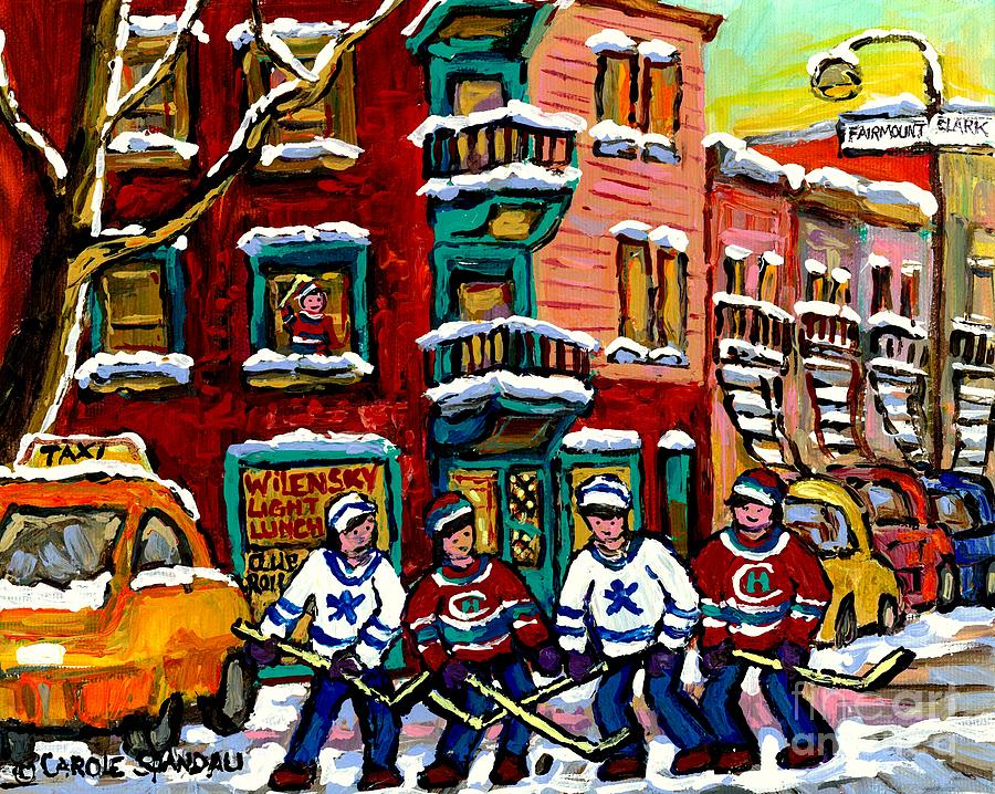 View Of Wilenskys Diner Winter City Scene Montreal Hockey Art Painting Carole Spandau               Painting by Carole Spandau