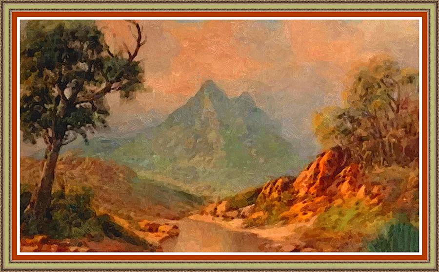Mountain Painting - View On Blue Tip Mountain H B With Decorative Ornate Printed Frame. by Gert J Rheeders