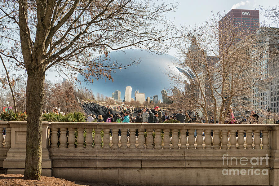 Chicago Photograph - View on Cloud gate sculpture in Millenium Park, Chicago by Patricia Hofmeester
