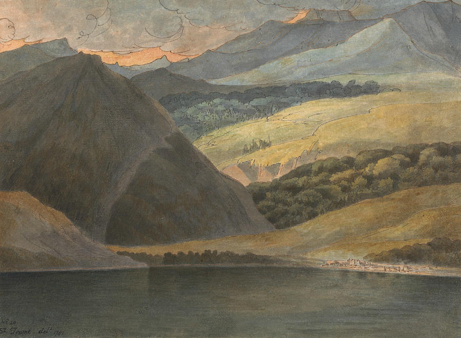 View on Lake Maggiore at Evening Painting by Francis Towne