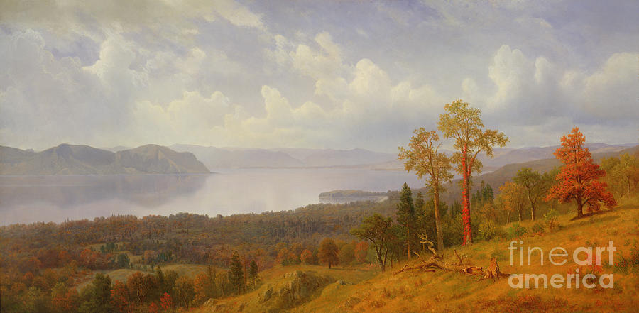 View on the Hudson Looking Across the Tappen Zee Towards Hook Mountain Painting by Albert Bierstadt