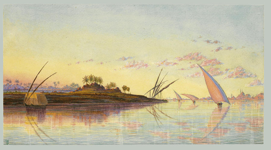 View on the Nile near Cairo, Egypt Drawing by Thomas Seddon