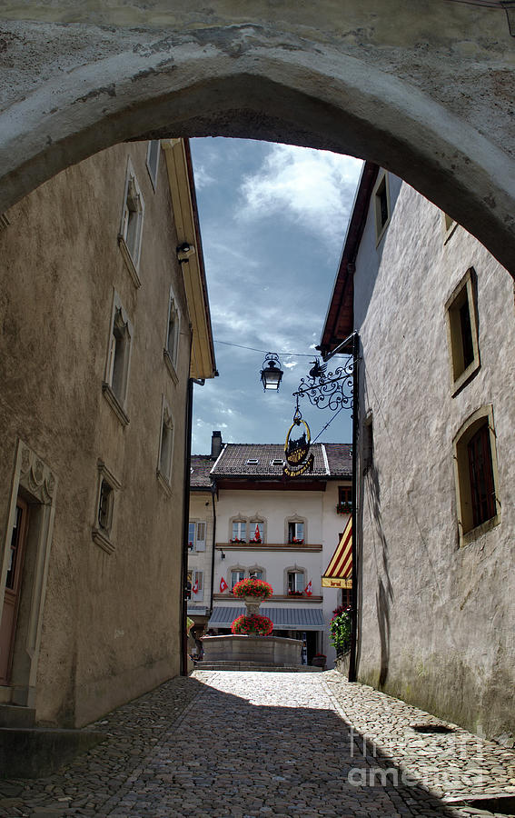 view on the Rue du Bourg of Gruyeres Photograph by Michelle Meenawong