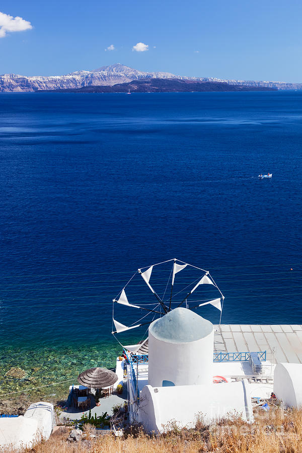 View on windmill and Aegean sea from Therasia island Photograph by Michal Bednarek