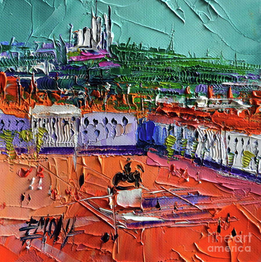 VIEW OVER BELLECOUR SQUARE - Abstract miniature cityscape Painting by Mona Edulesco