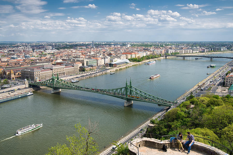 City Photograph - View over Budapest with Danube and Liberty Bridge by Matthias Hauser