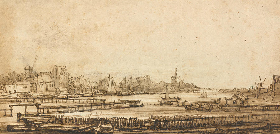 View over the Amstel from the Rampart Drawing by Rembrandt