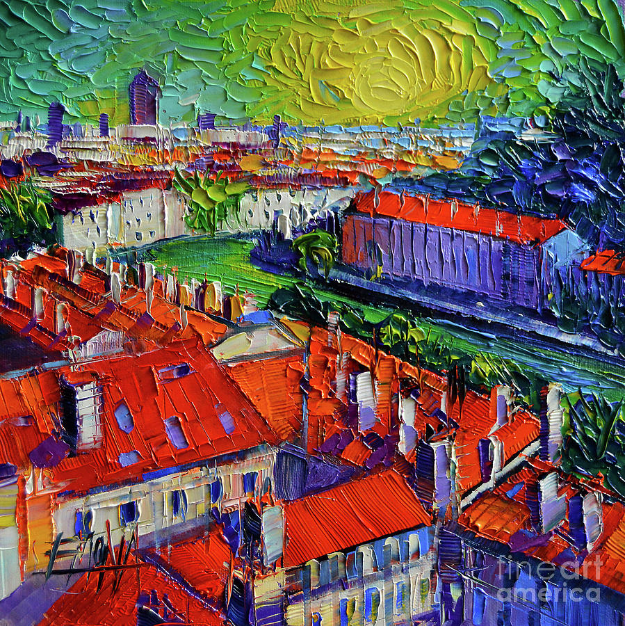 View Over The City Of Lyon France Painting by Mona Edulesco