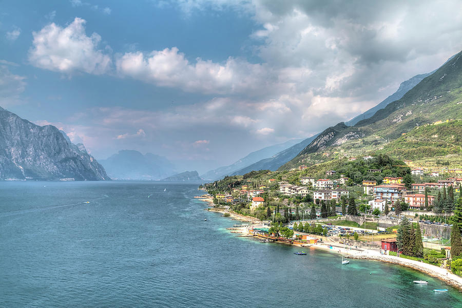 view over the Lake Garda with the charming village Malcesine Photograph by Gina Koch