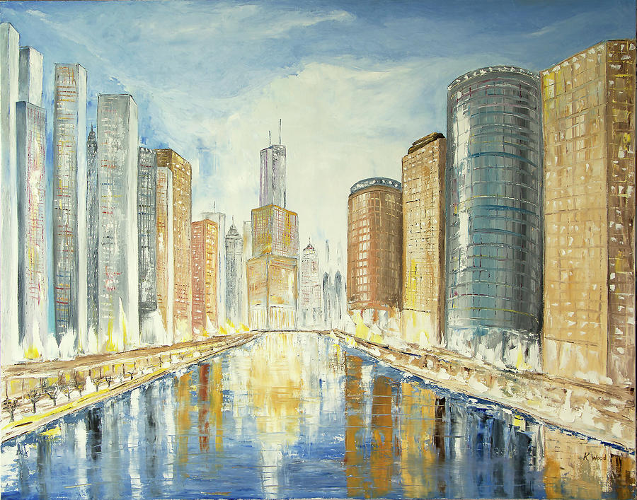 View up The Chicago River Painting by Ken Wood