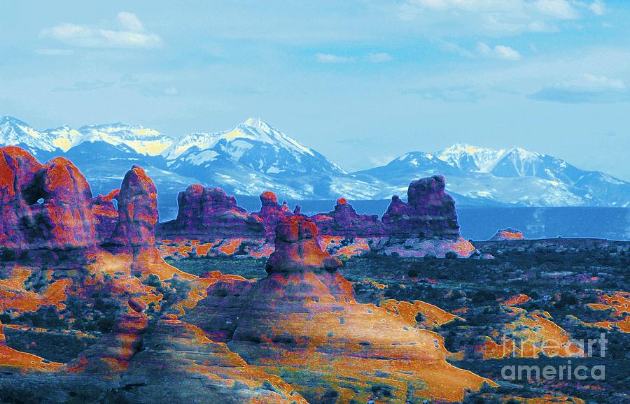 Viewing the La Sals from Arches Digital Art by Annie Gibbons