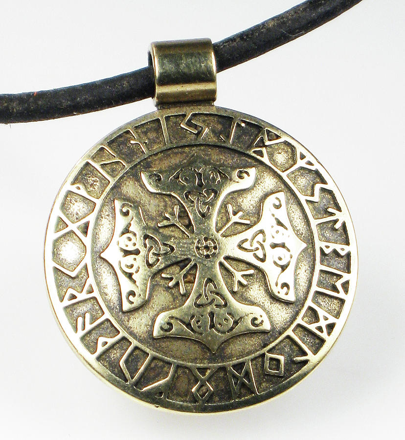 Virginia Vivier Jewelry - Viking Bronze Celtic Cross with Runes by Virginia Vivier