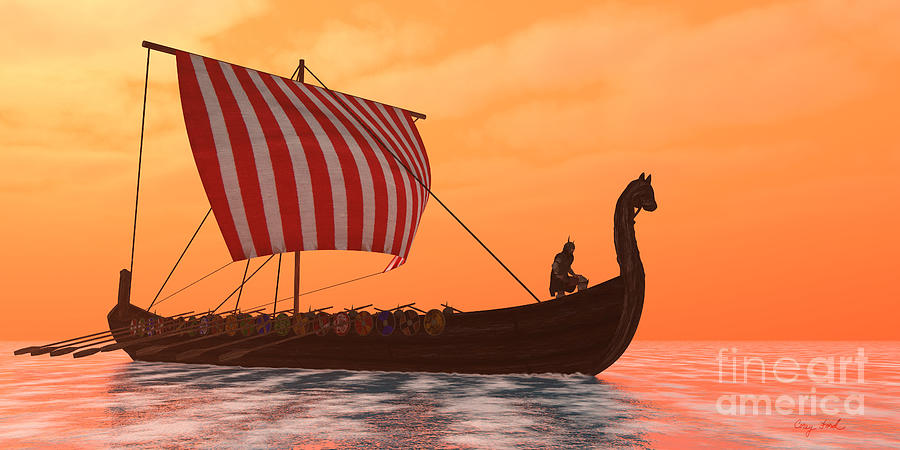 Viking Longship Ventures Painting by Corey Ford