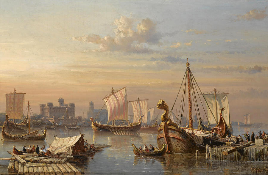Viking Ships on the River Thames Painting by Everhardus Koster