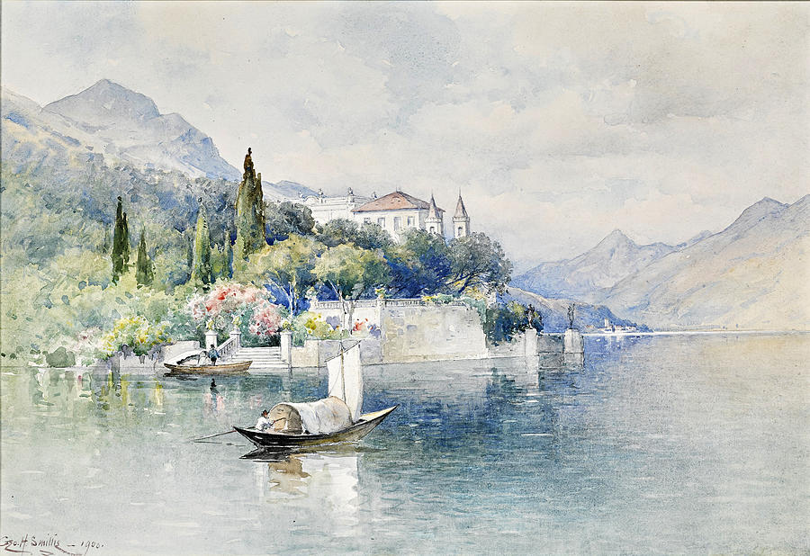 Villa arcomatic lake Como Drawing by George Henry Smillie