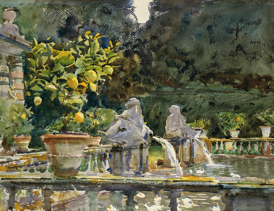 Villa di Marlia Lucca A Fountain Painting by John Singer Sargent