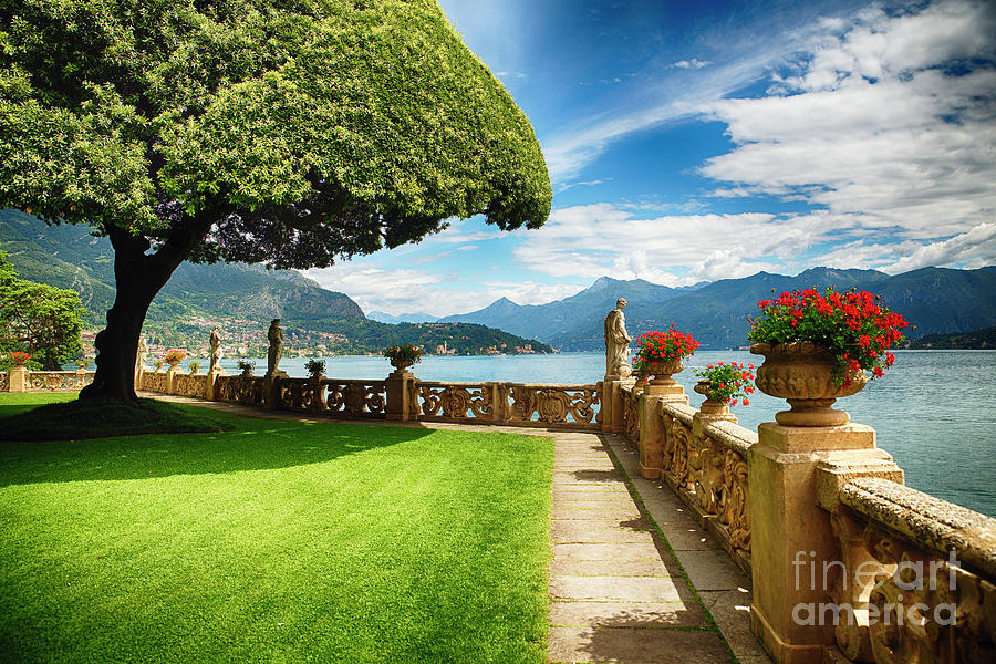 Paradise Photograph - Villa Terrace at Lake Como by George Oze