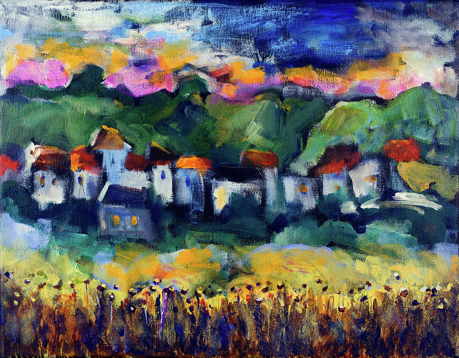 Village at sunset Painting by Maxim Komissarchik