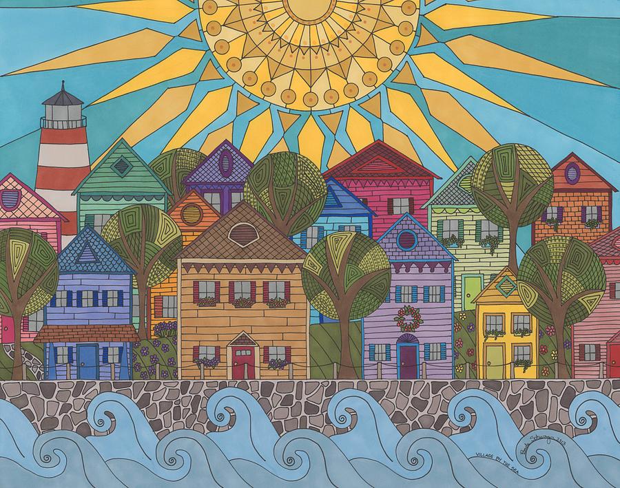Village By The Sea Drawing by Pamela Schiermeyer