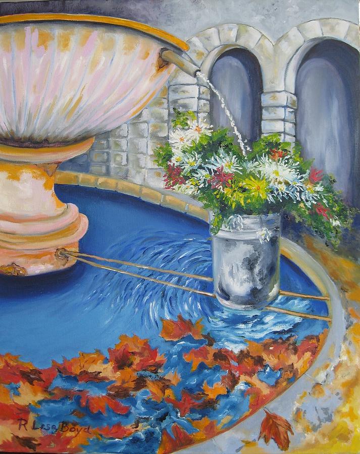 Village Fountain Painting by Lisa Boyd