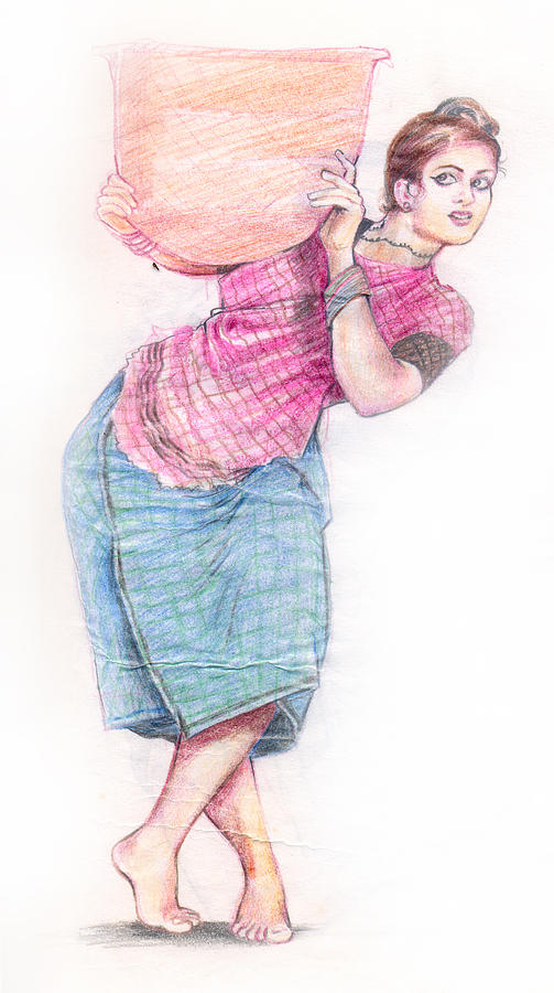 Pencil Sketch Of Indian Village Lady - Desi Painters