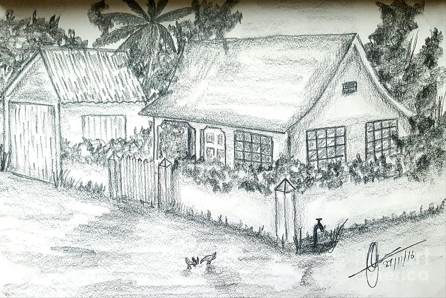 Village Home Drawing by Collin A Clarke