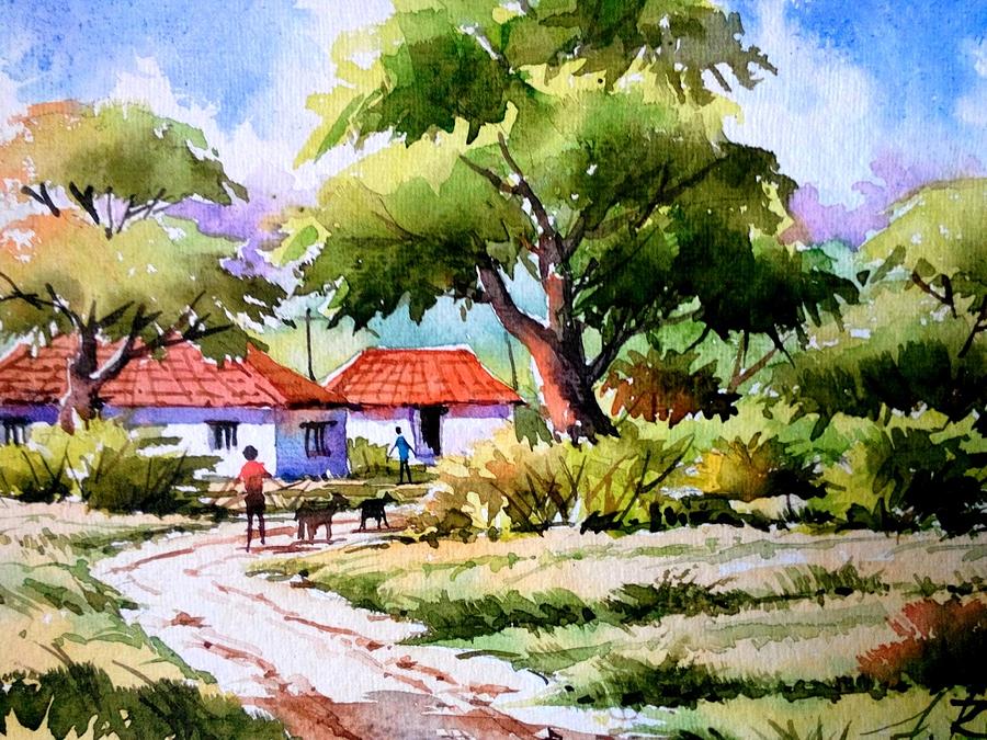 Village Houses Painting by Raja Artist - Fine Art America