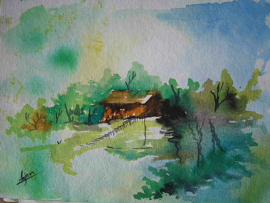 Village Hut Painting by Anjan Satish - Fine Art America