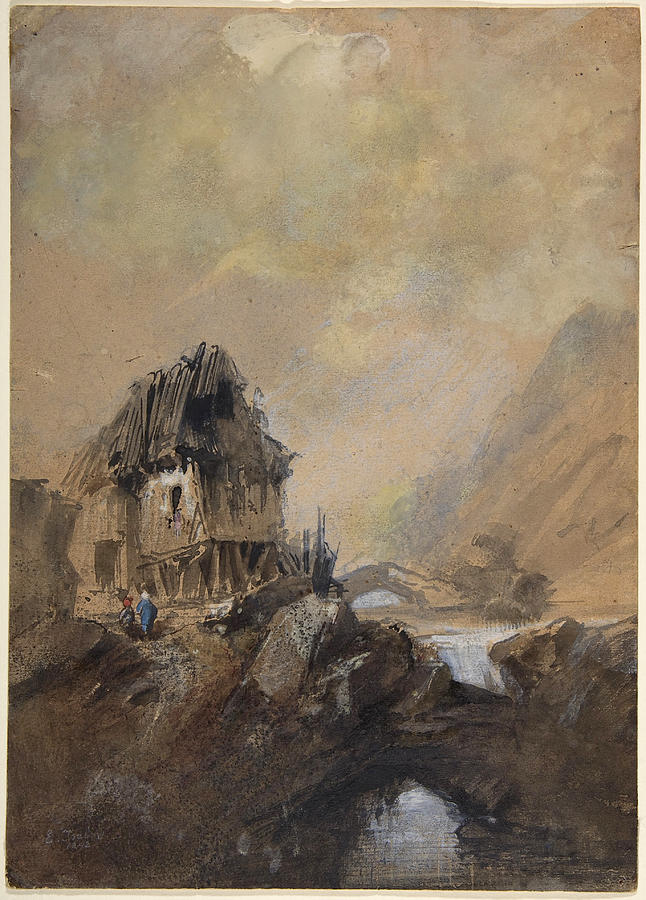 Village in Dieppe Drawing by Eugene Isabey