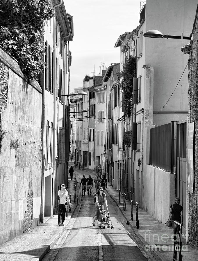 Village in Old Town Perpignan Black White Narrow Streets  Photograph by Chuck Kuhn