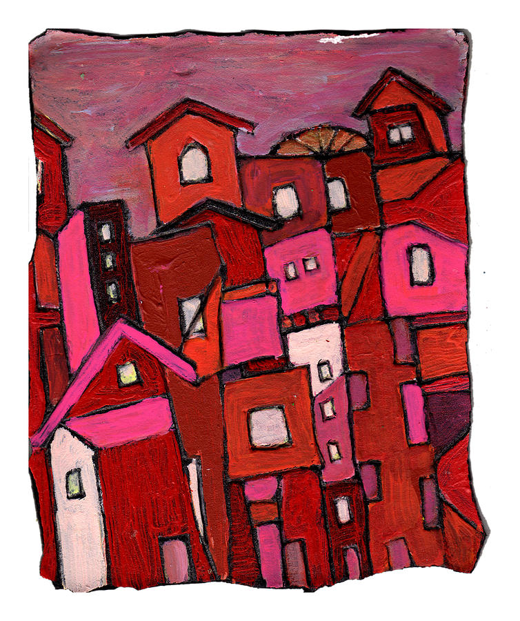 Village in Pink Painting by Wayne Potrafka