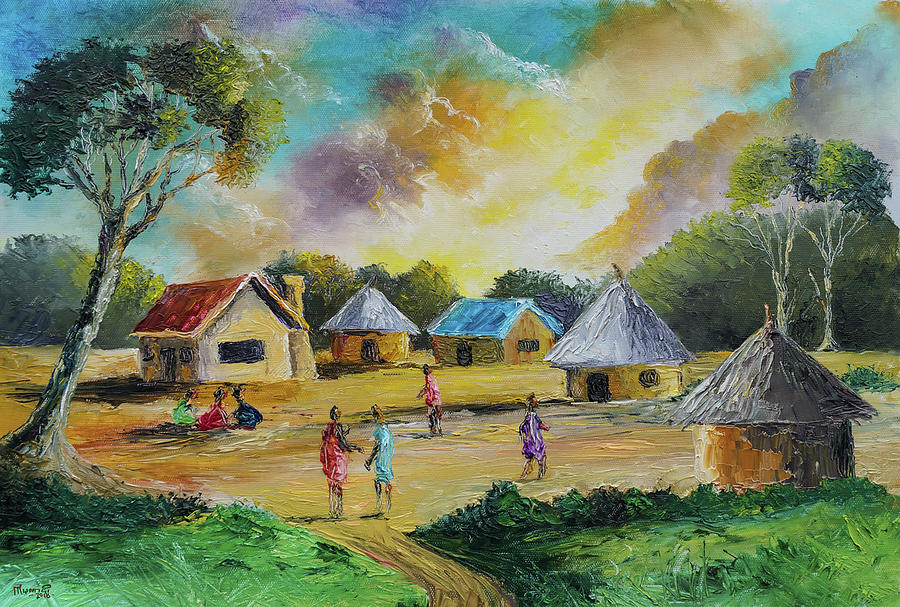 Village Life Painting by Anthony Mwangi