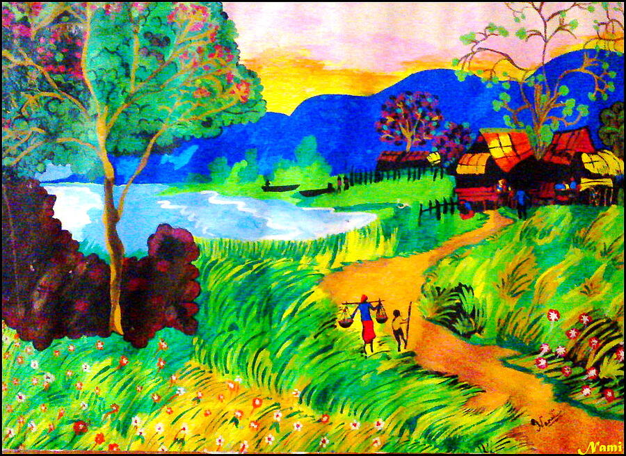 Village life India Painting by Namrata Patel