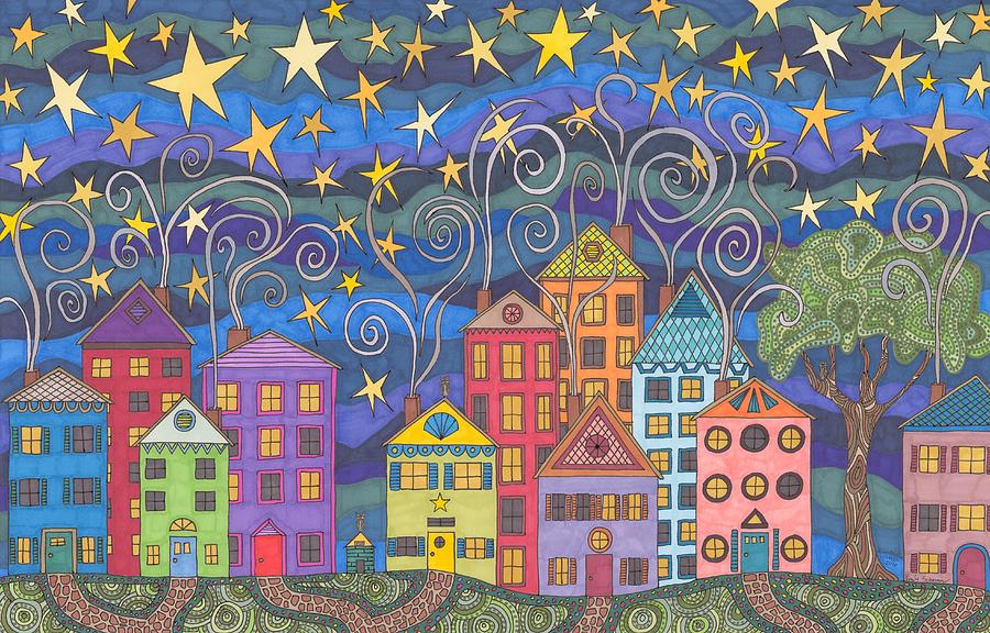 Village Lights Drawing by Pamela Schiermeyer