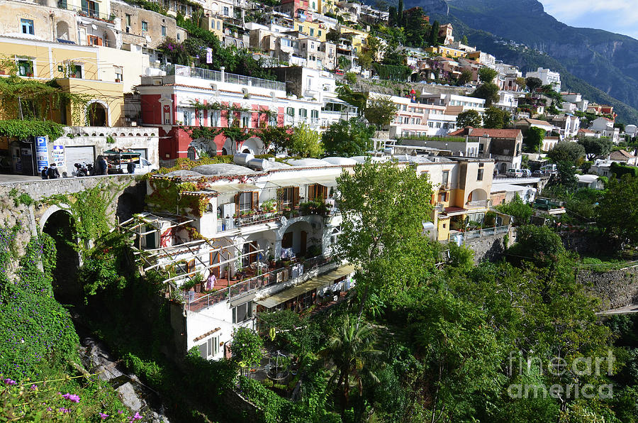 Village of Positano with Buildings Terraced on the Hills Photograph by DejaVu Designs
