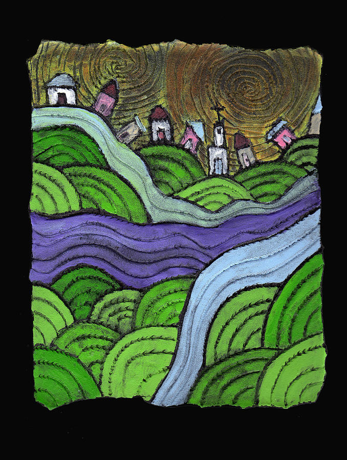 Village on the Hill Painting by Wayne Potrafka
