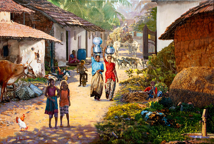 Village Scene In India Painting by Dominique Amendola