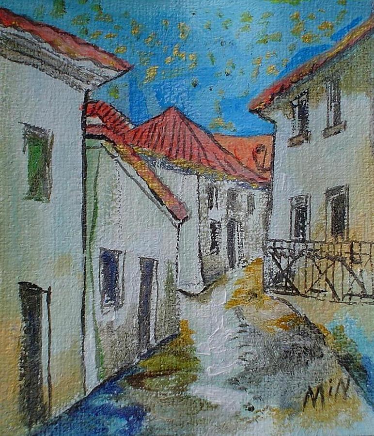 Impressionism Painting - Village Street - Minature by L R B