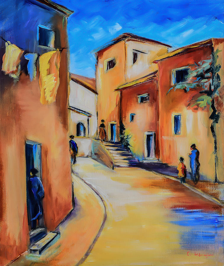 Village Street in Tuscany Painting by Elise Palmigiani