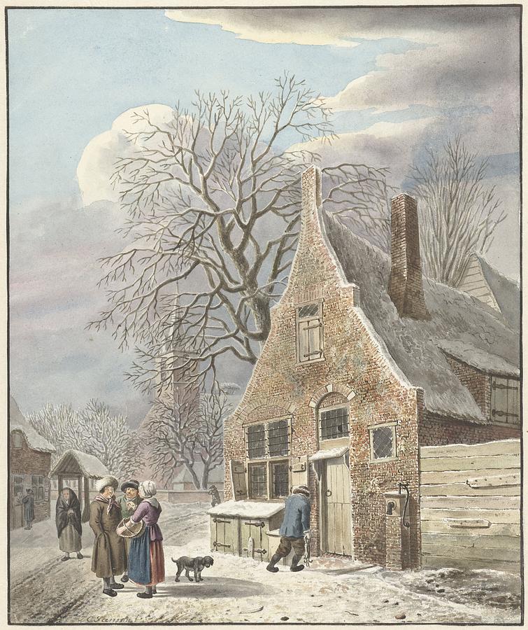 Village under snow, Johannes Christiaan Janson, 1773 - 1823 Painting by Celestial Images