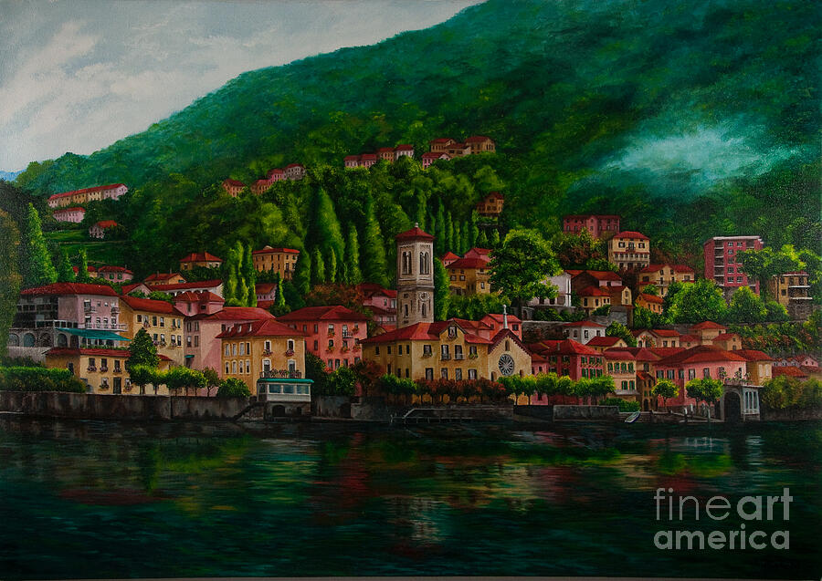 Village View on Lake Como  Painting by Charlotte Blanchard