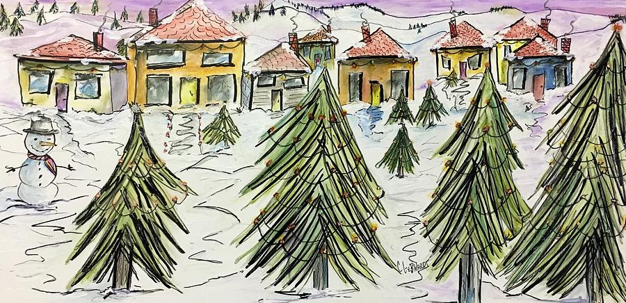 Village winter wonderland Painting by Chuck Gebhardt