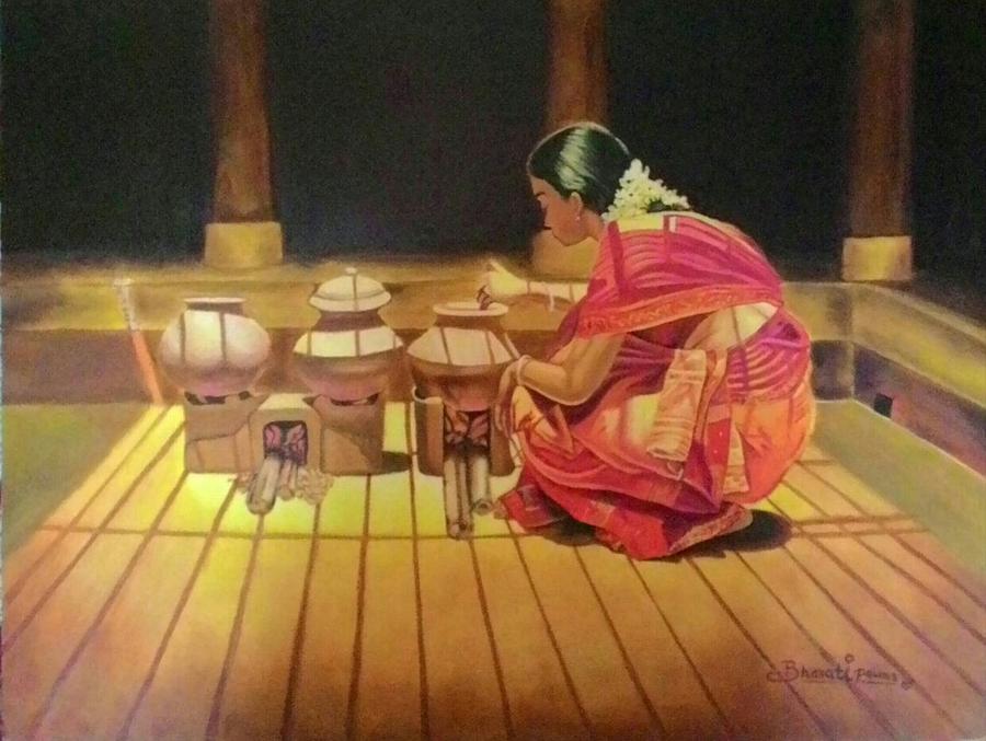 Premium Vector | Indian old woman making or cooking food in an ancient or  old kitchen
